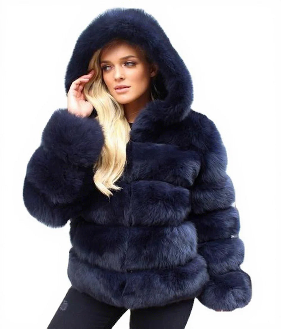 2021 Plus Size Monki Vintage Short Thick Eco-Friendly Draped Poncho Faux Bubble Fox Fur Hooded Women Winter Clothing Polyester