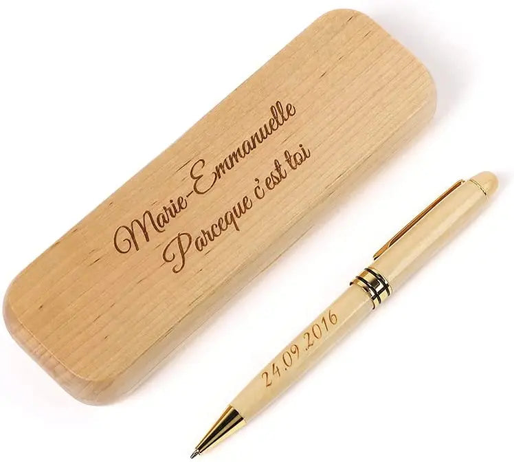 Promotional Engraved Ballpoint Pen  Case Wooden Personalised Business Gift With Box