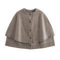 Autumn and Winter Solid Color Knitted Poncho Elegant Round Neck Button Knit Cardigan Knitted Cardigan Sweater for Woman