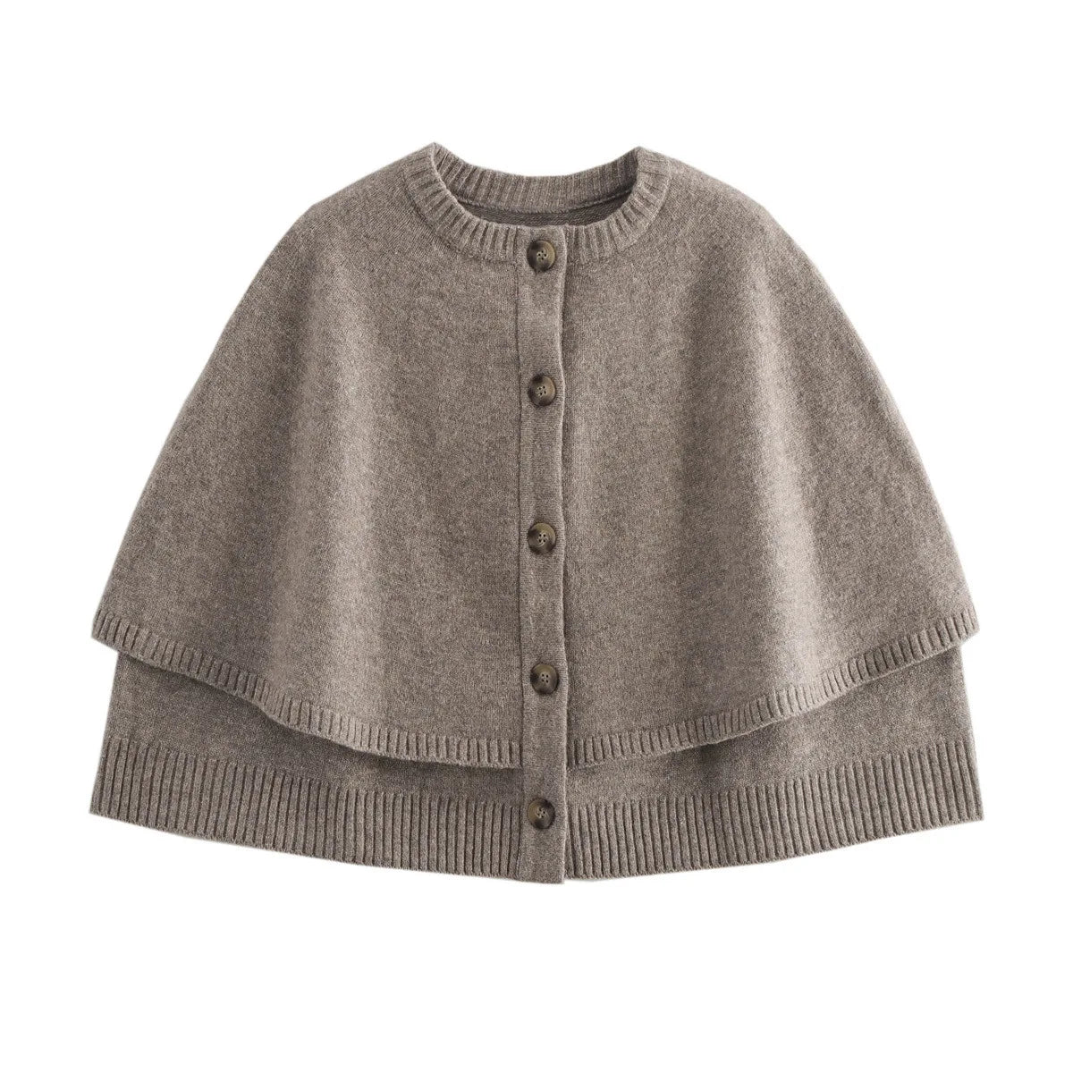 Autumn and Winter Solid Color Knitted Poncho Elegant Round Neck Button Knit Cardigan Knitted Cardigan Sweater for Woman