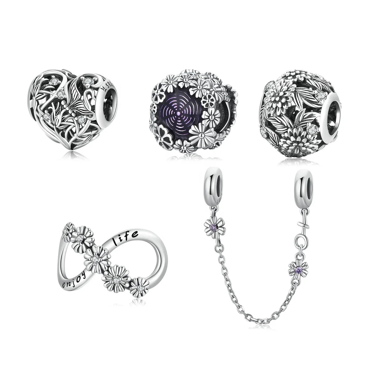 925 Sterling Silver Retro Flowers Infinite Charms Vintage Safety Chain for Women Bracelet Fine Jewelry DIY Gift SCC2096