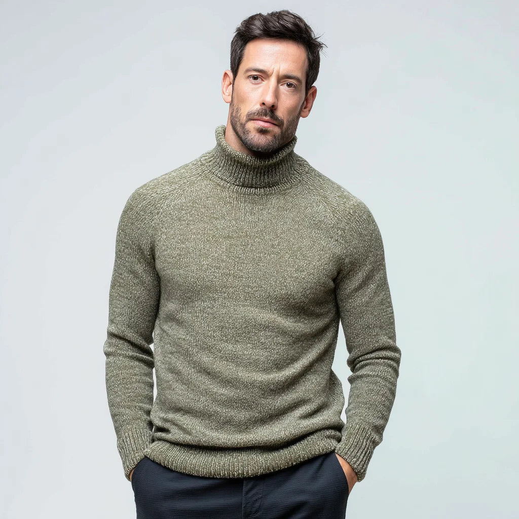 Eco-Friendly Recycled Yarn Men's Turtleneck Sweater Sustainable Warm and Comfortable Knit Pullover