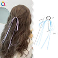 Qiyue Thin Long Hair Satin Ribbon with Black Elastic Hair Tie Women Hair Decoration