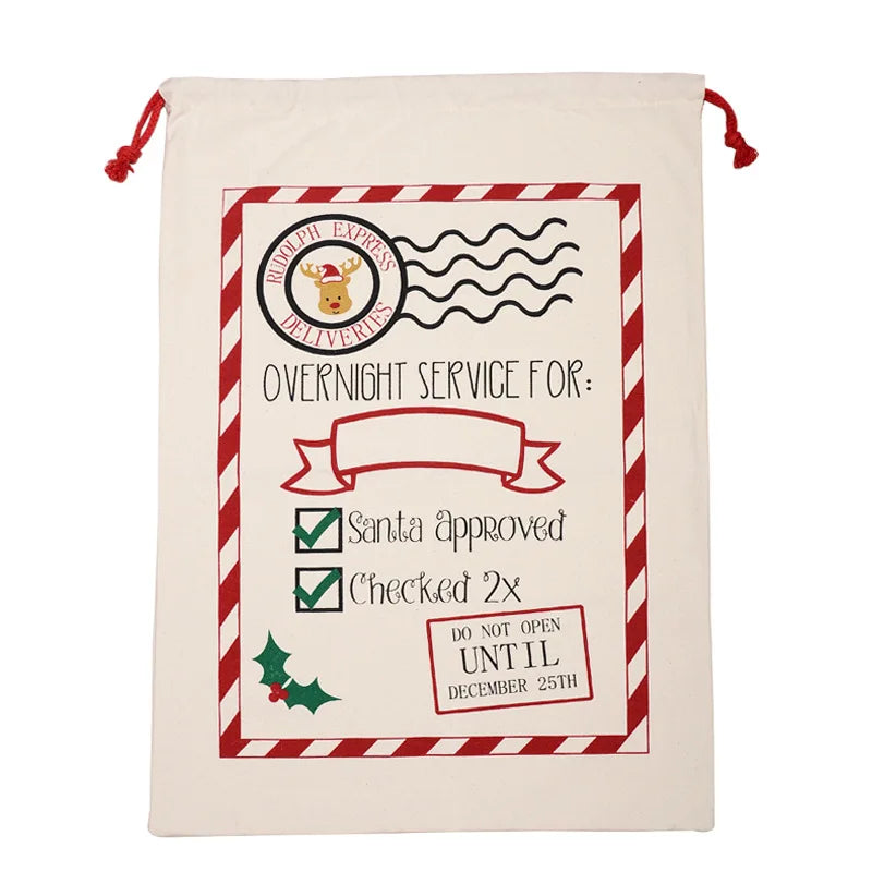 2025 Hot Selling Christmas Sack Canvas Bag Cotton Drawstring With Customized Logo Sublimation Blank Christmas Santa Gift Bag