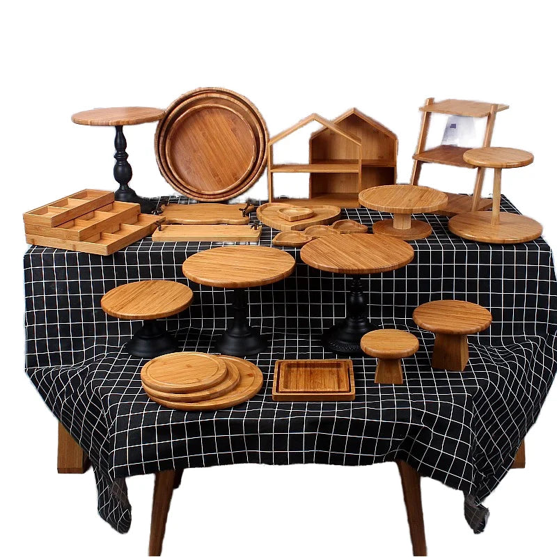 Minimalist Eco-Friendly Wood Engraving Cake Stand Dessert Stand Wedding Dessert Table Tea Break Display Props Pastry Bread Trays