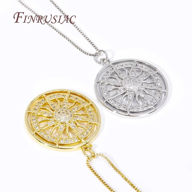 Trendy 18K Gold Plated Sun Pendant with Zircon for Jewelry Making DIY Accessories Necklace Charms Wholesale