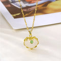 Lucky Jewelry Gifts White Agate Pendant Necklace Gold Plated Stainless Steel Chain Lip Chain Gemstone Jade Necklace