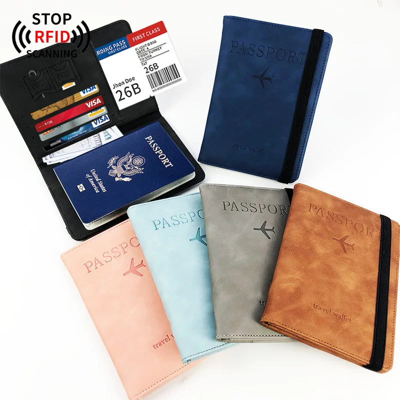 Wholesale RFID Blocking Passport Holder Passport Cover Wallet Pu Leather Passport Multi-Card Pouch Bag With Elastic Strip