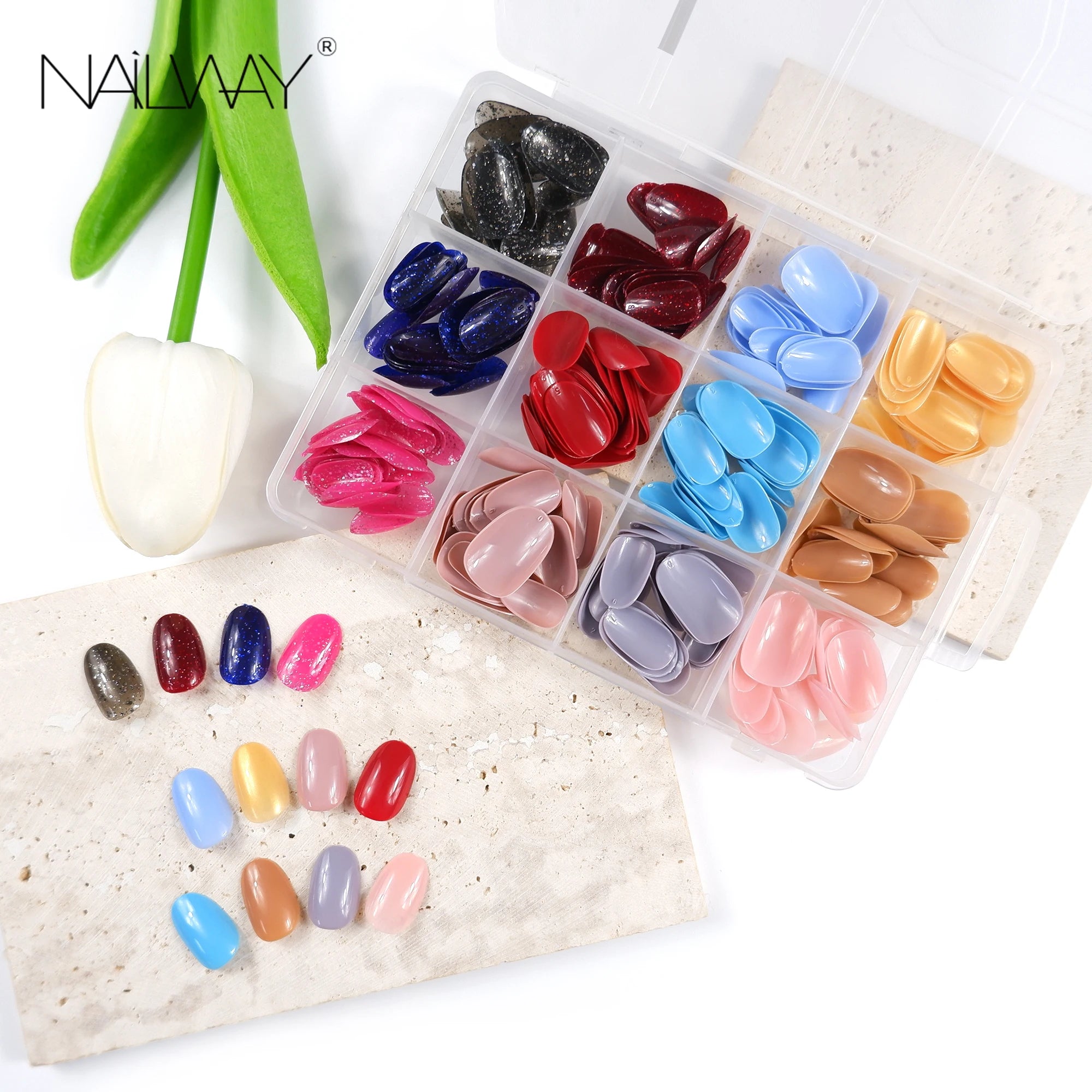 288 Pcs 12 Sizes Multiple Color Full Cover Almond Press on Nails False Nail Tips Colorful Nail Tips