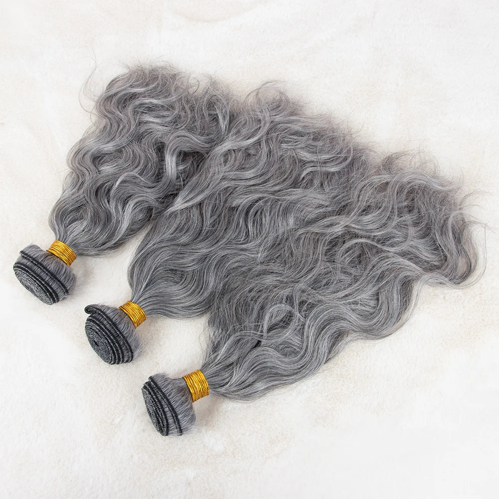 Human Hair Bundles Cuticle Aligned Remy Human Hair Mix Color #1b #grey Natural Wave 100 Grams Per Pack