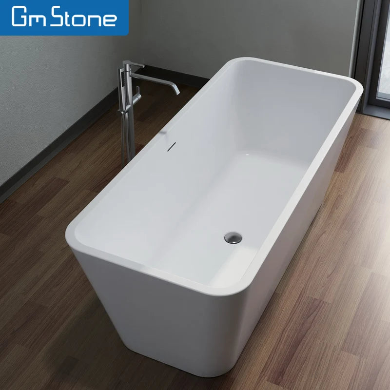 Modern Style Solid Surface Freestanding Immersion Bath Soaking with Faucet and Drainer Hot Tub for Audit Bathroom