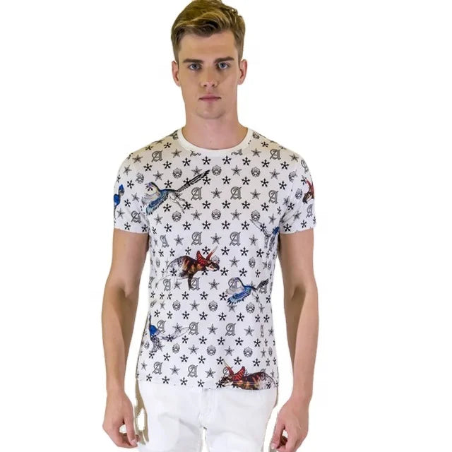 Fashion Design Wholesale OEM Custom Printed With Piping Round Neck Short Sleeve 100% Cotton Summer Casual T Shirt Tee Shirt
