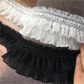 9CM White Black Elastic Pleated Lace Trim Ribbon Skirt Hem Sewing DIY Craft Wide Stretch Lace Lady Bra