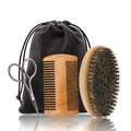 3pcs/set Men's Boar Bristle Beard Brush Wood Comb and Mustache Scissor Kit with Shaving Brush Gift