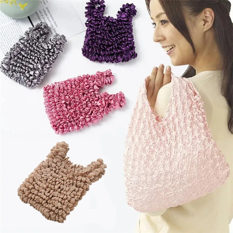 Japanese Korean Large Capacity Foldable Magic Pleated Bubble Reusable Polyester Handled Lightweight Fast Delivery Shopping Bag