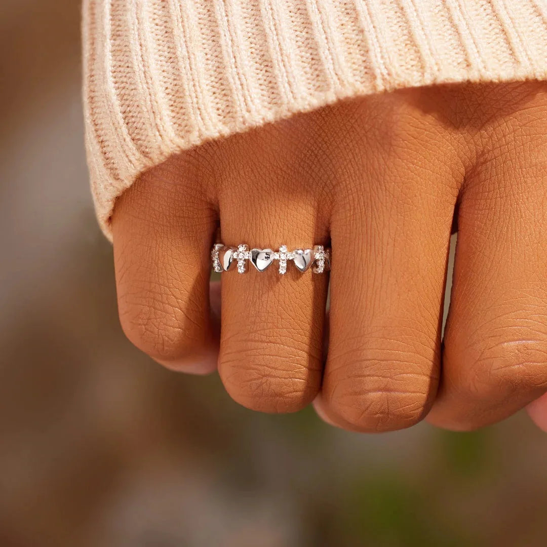 Cheap China Wholesale Latest Heart Cross Ring 925 Sterling Silver Micro Pave CZ Princess Cut Engagement Rings for Women