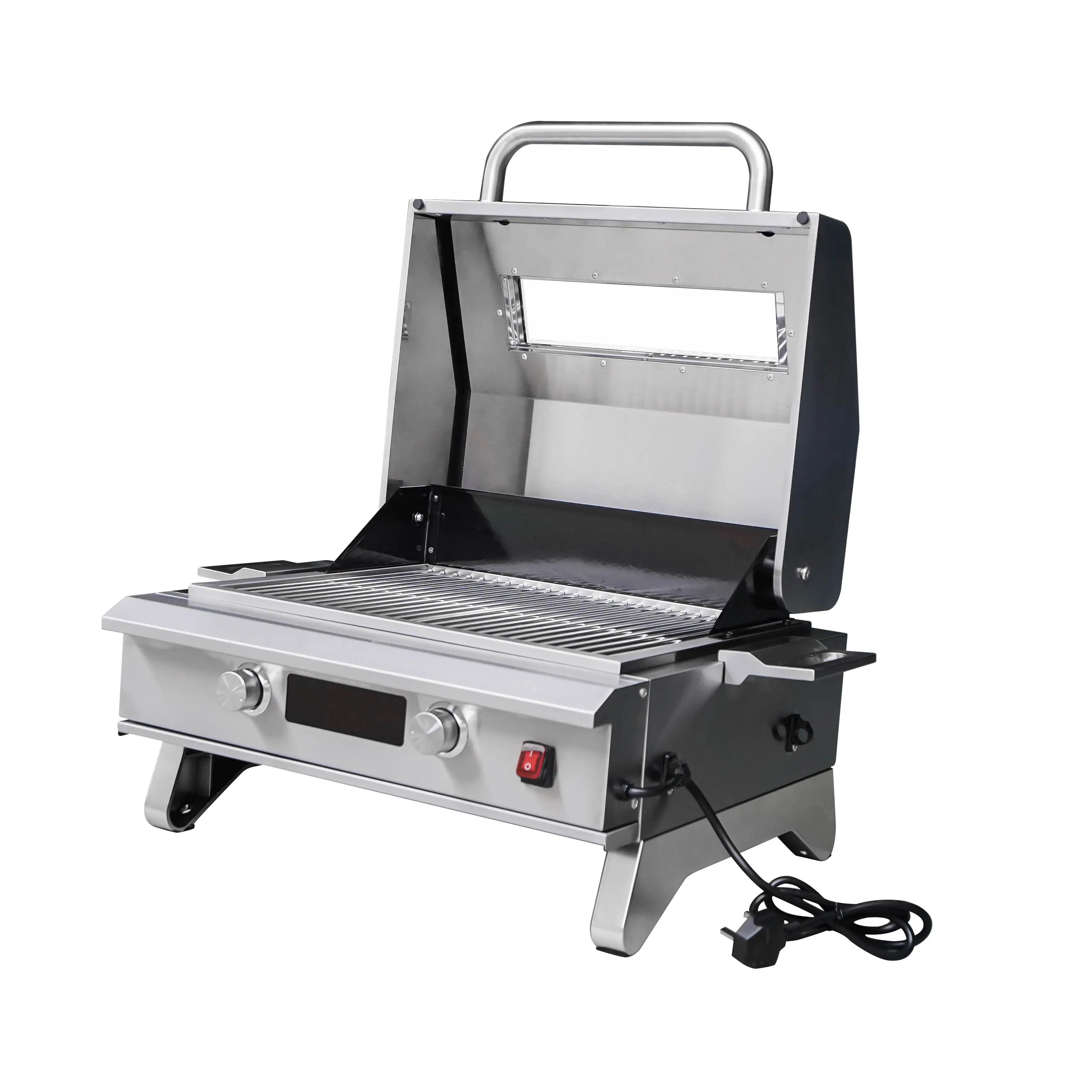 Family-Size 1200W Electric BBQ Grill Premium Stainless Steel 61x22cm Cooking Area Glass Window 450â„ƒ Control 1200W Power 61x22cm