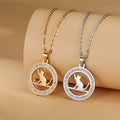 Myshape Clear Zircon Animal Cat Kitten Round Pendant Necklace for Women Stainless Steel Chain Jewelry Valentines Day Gift 2024