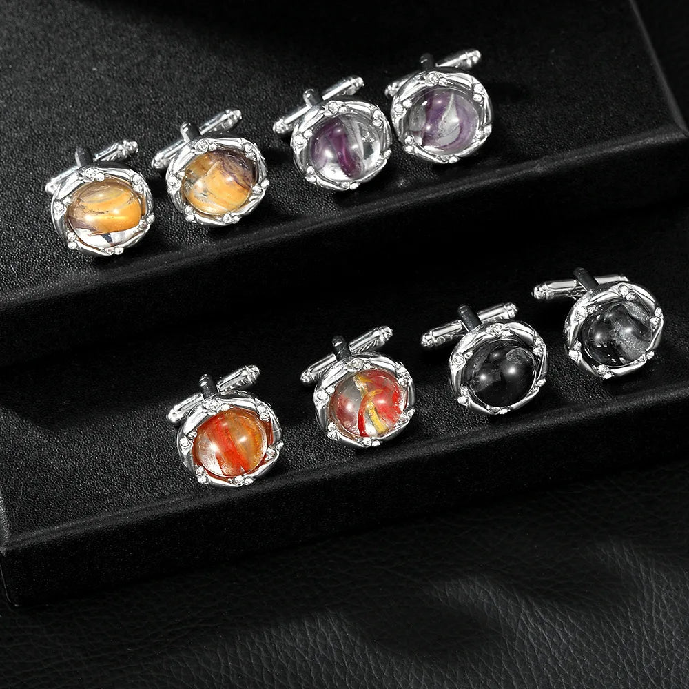 Newly Designed Alloy Round Diamond-studded Business Cufflinks for Men and Women Also Use Gift Cufflinks