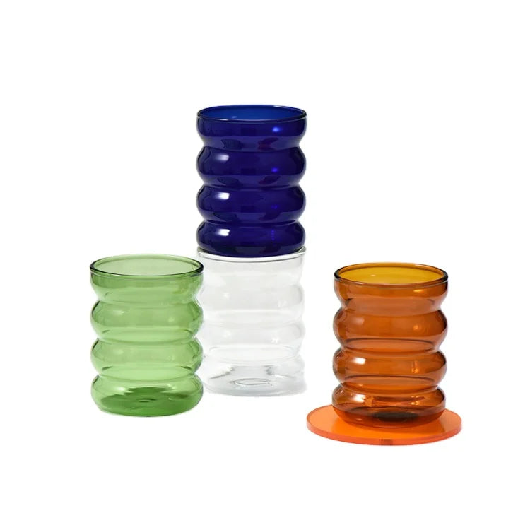 Different Colored Hand Made Borosilicate Ribbed Glass Cups Hot Sale Design Glass Drinking Cups