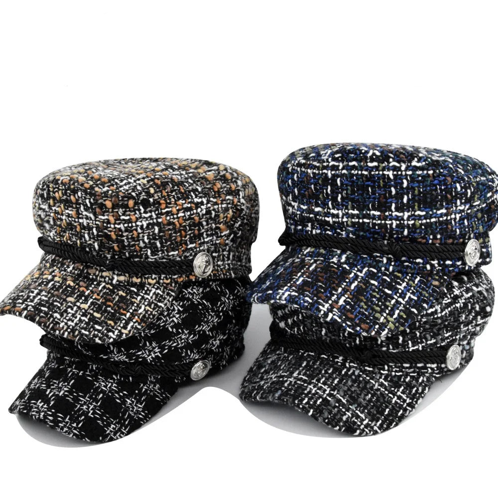 Women's Visor Beret Hats Metal Button Vintage Octagonal Cap Newsboy Cap