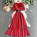 Summer Short Sleeve Embroidered V-neck A-line Formal Dress Casual