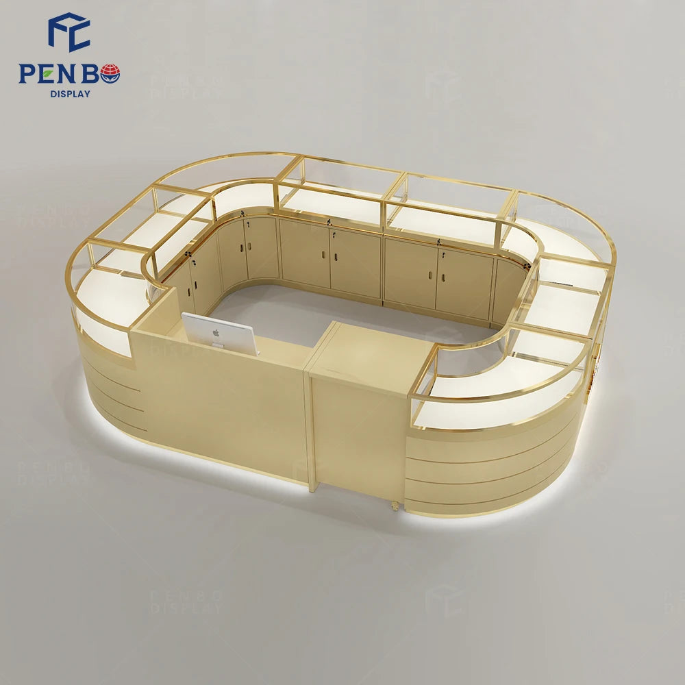 Customized 5x5 10 X 10 12 X 12 Mall Jewelry Kiosk Design Images Jewellery Perfume Booth Kiosk Design for Jewelry