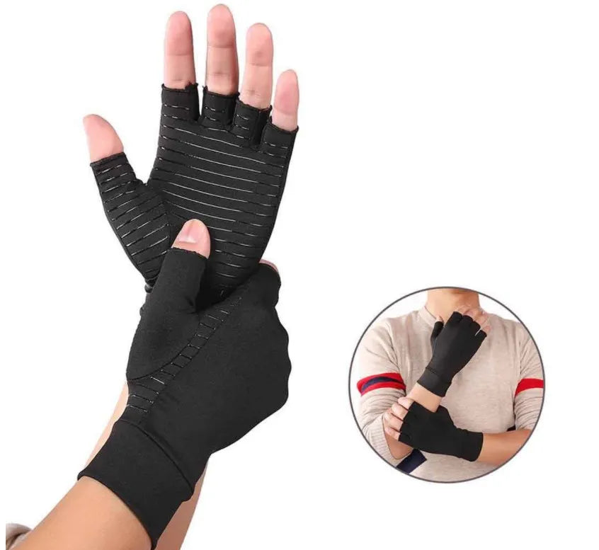 Women Men Hand Pain Relief Half Finger Carpal Tunnel Arthritis Gloves Sports Work Copper Gloves