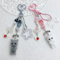 Rabbit Teddy Bear Cat Kitten Flocked Keychain Y2K Heart Bow Pendant Star Cat Paw Love Phone Charms Chain Strap Anti-Lost Lanyard