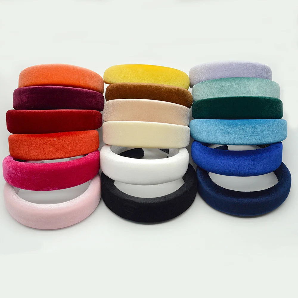 4.5cm Sponge Co Spa Makeup Velvet Headband Puffy Retro HairBands Chunky Plastic Hair Hoops for Women