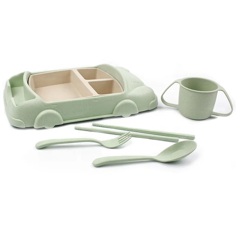 Cute Cartoon BPA Free Bamboo Fiber Plastic Children Kids Dinnerware Set Dinner Tableware Set