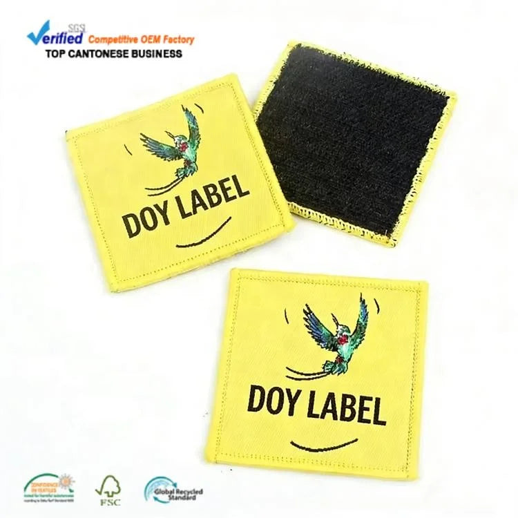 Heat Press Woven Apparel Badges Manufacturer Custom Logo Damask Fabric Patches for Jacket