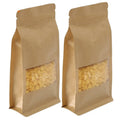Custom Flat Bottom Stand up Zipper Brown Kraft Paper Resealable Nuts Food Doypack Packaging Pouches Bag With Clear Window
