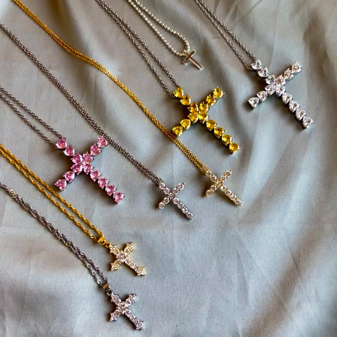 Dylam Cross Necklaces Different Size Cross 925 Sterling Silver Necklace Jewelry Gold Plated Pendant Silver Necklace for Women