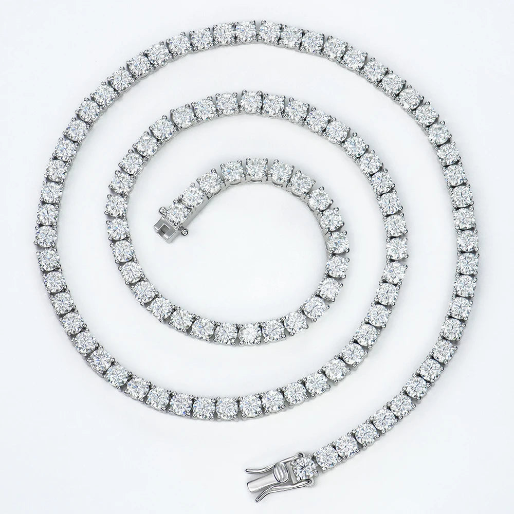 Factory Price Bulk 925 Sterling Silver 4mm Iced Out Vvs Round Mossanite Moissanite Tennis Chain Necklace for Men and Women