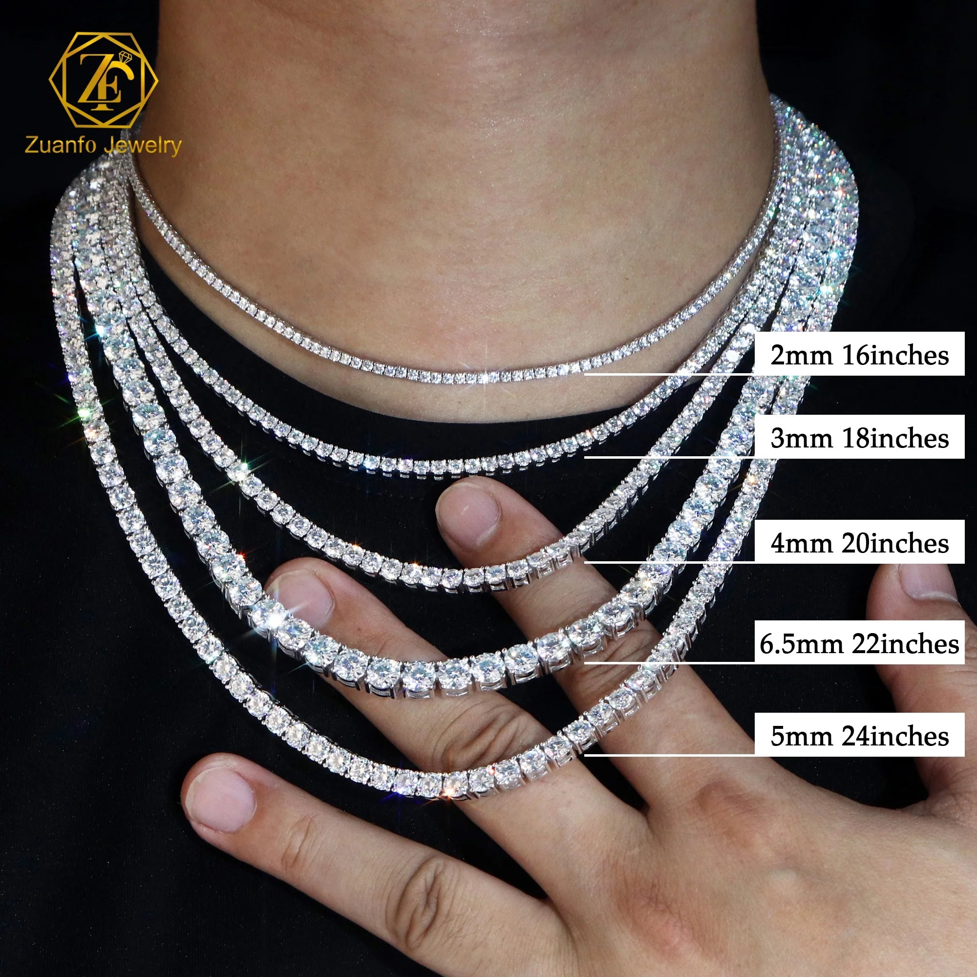Dropshipping 925 Silver Moissanite Tennis Chain 2mm 3mm 4mm 5mm 6.5mm Diamond Jewelry Moissanite Bracelet Necklace with GRA