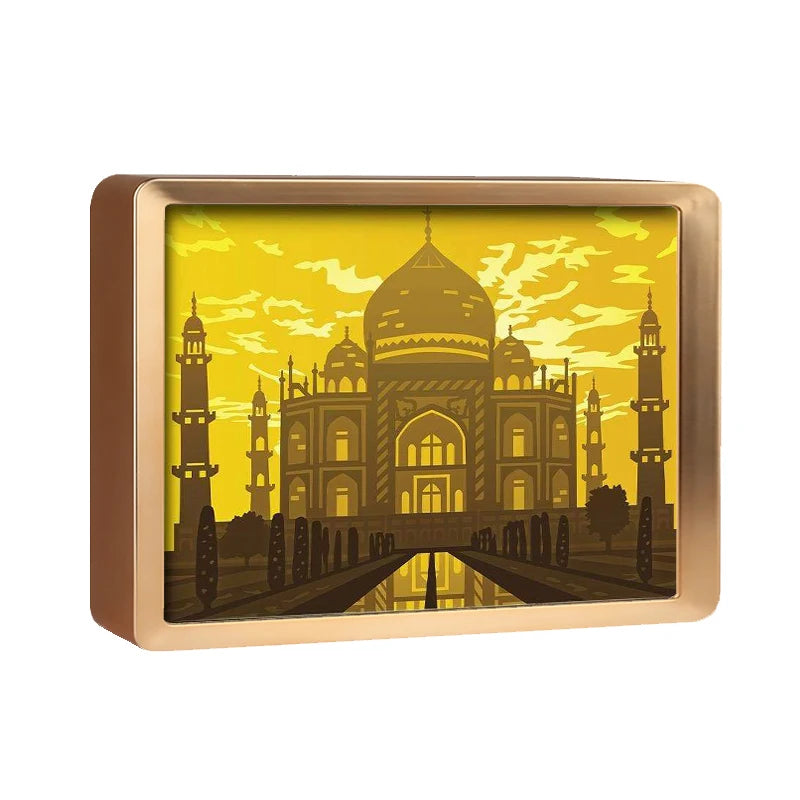 Indian Building Paper Cut Light Box Taj Mahal Picture Attraction Landscape Die Cut Painting Framed Wall Art for Home  Decor
