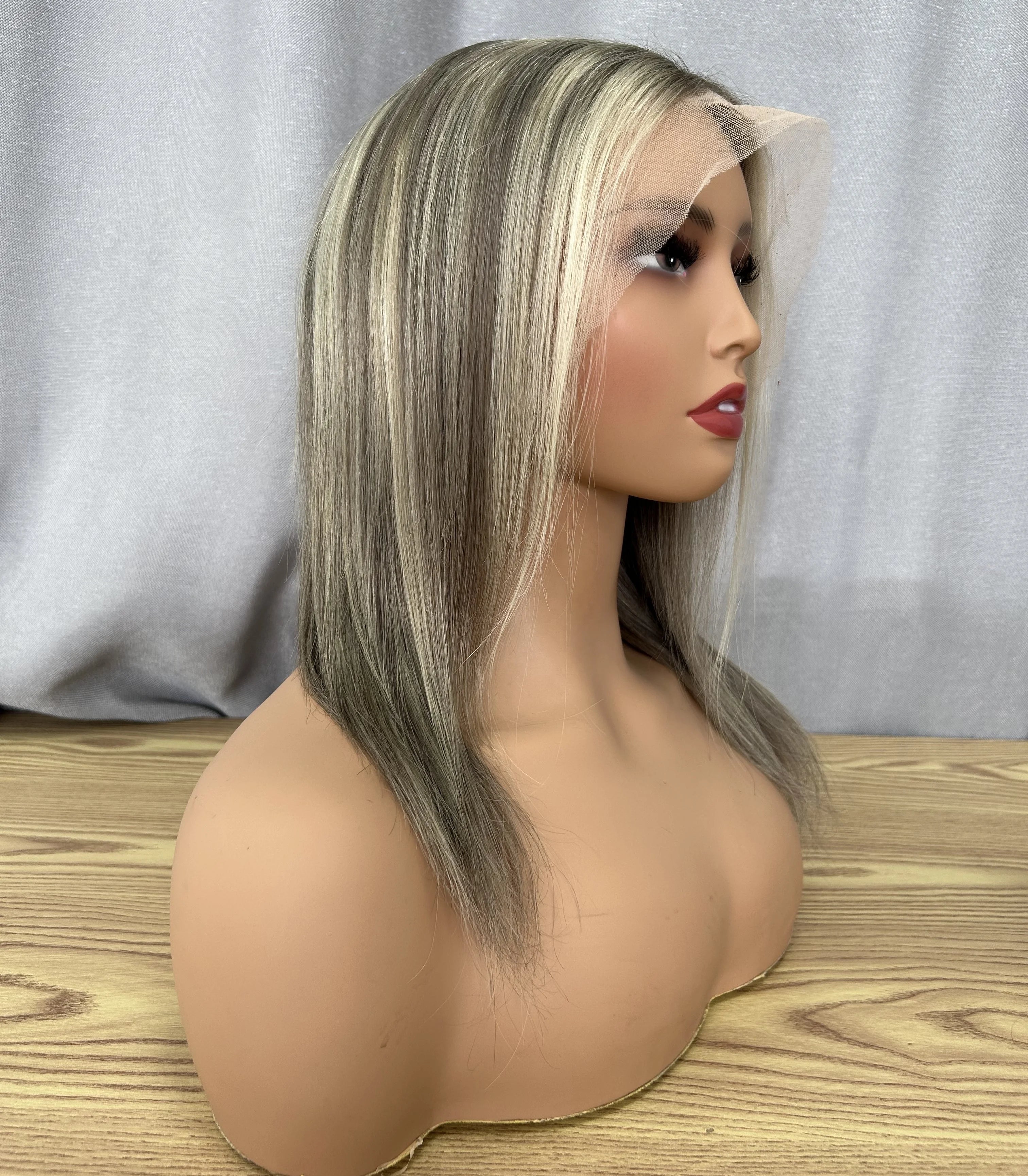 Human Hair Lace Frontal Wigs With Elastic Band Highlights Color Straight Cuticle Aligned HD 13x4 Lace Front Wig