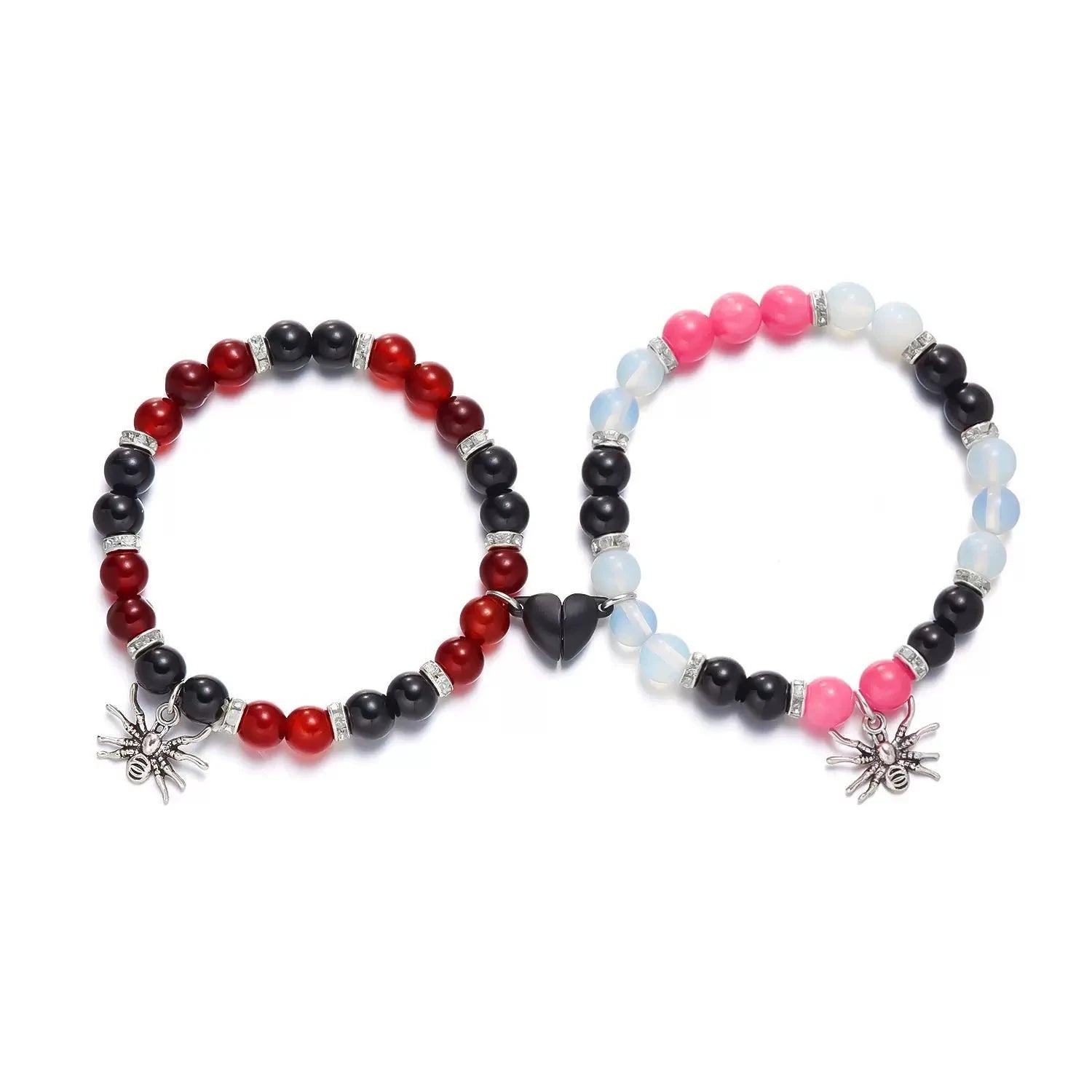 Creative Spider Magnetic Heart Couple Bracelet Handmade Beaded Jewelry with Trendy Style for Gift