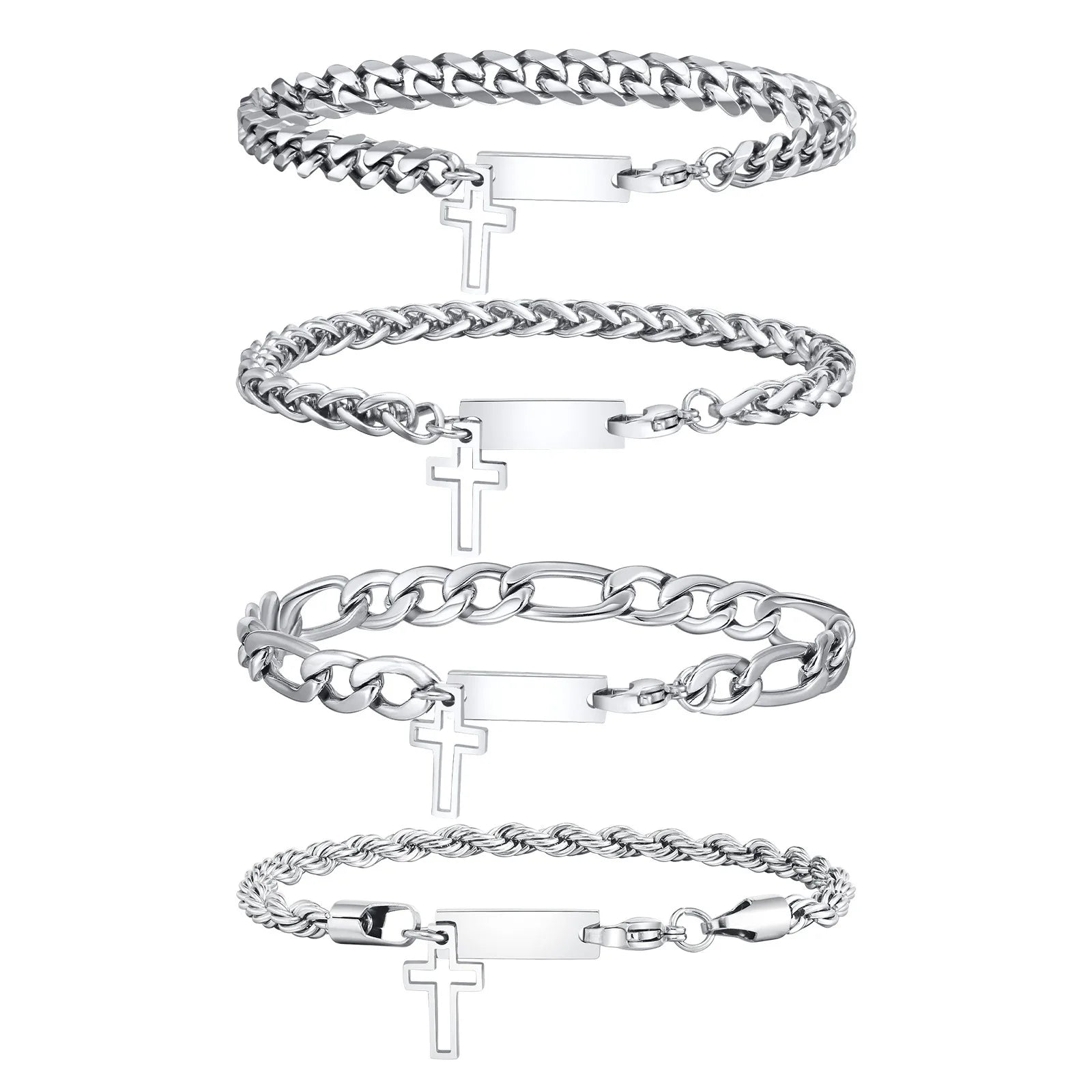 Trendy Chain Cross Bracelet Rectangular Brand Hollow Cross Chain Bracelet Minimalist Men Gifts Hand Made Bracelets