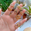 RM1526 Dainty 18K Gold Plated CZ Diamond Cubic Zirconia Baguette Heart Leaves Evil Eyes Rings for Women