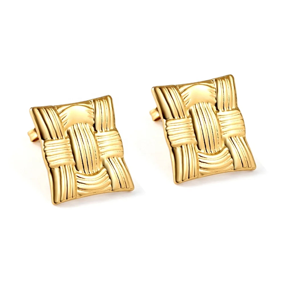 2023 Women's Trendy Retro Line Square Geometric Stud Earrings Non-Tarnish 18K Gold Plated Stainless Steel Studs