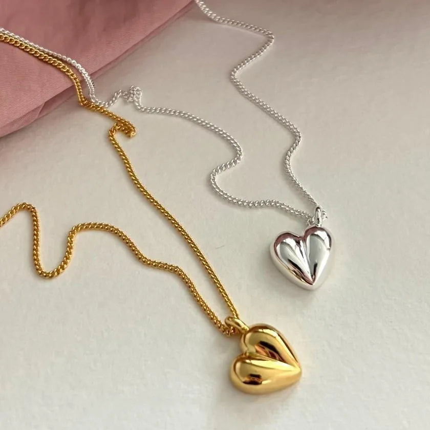Fashion Minimalist Jewelry 925 Sterling Silver Simple Necklaces love Heart Pendant Gold Plated Necklaces for Women