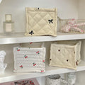 Quilted Plaid Bow Women's Sundries Storage Cases Small Cosmetic Bags Ladies Large Capacity Cotton Box Pouch Female Handbags