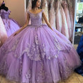 Lilac Quinceanera Dresses Ball Gown Sweet 15 16 Dress Off the Shoulder Beaded Lace Applique Graduation Party Gowns MQ491