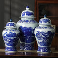 Blue and White Open Window Home Decoration Storage Ceramic Jar Antique Mountains and Rivers Pattern Ginger Jar