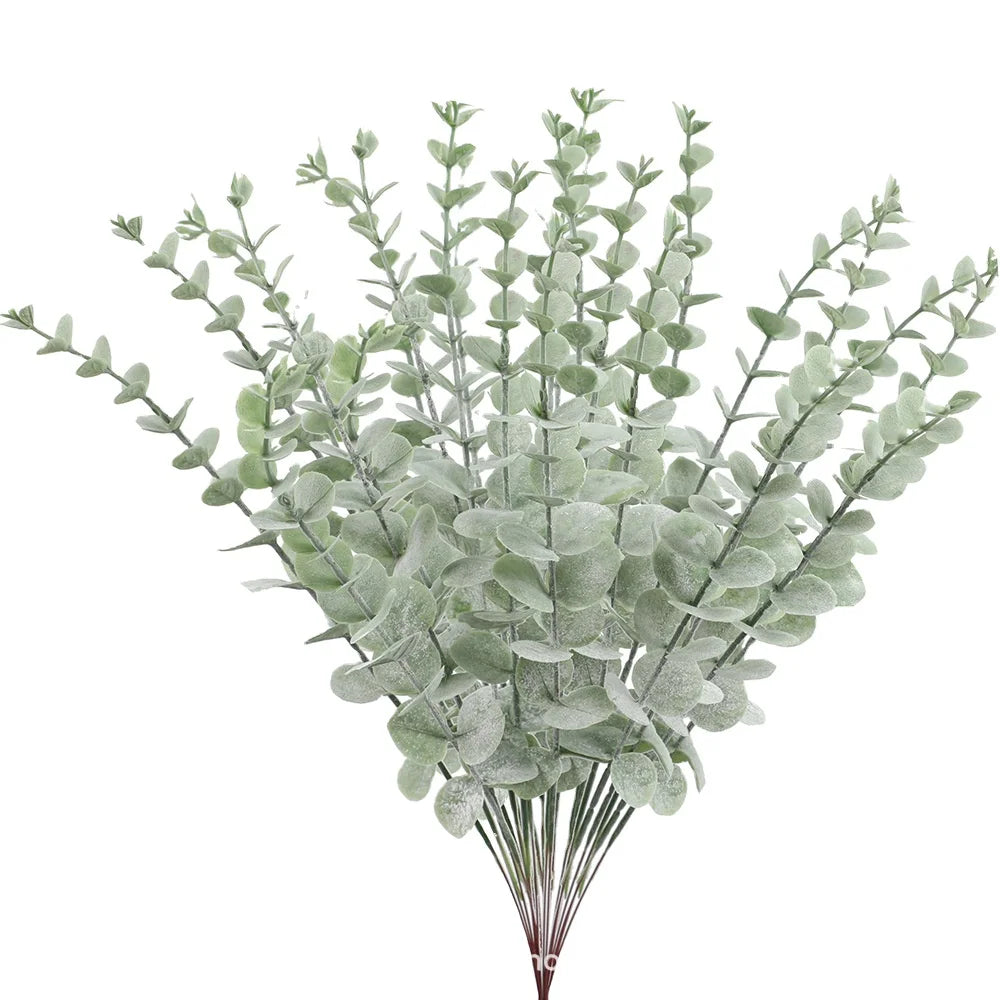 Artificial Eucalyptus Leaves Plastic Faux Greenery Branches Fake Flowers Wedding Centerpiece Spring Easter Christmas New Year