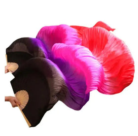 News Women Oriental Belly Dance Stage Performance Long Folding Bamboo Rib Silk Fans With Veil Black Color Series Wear Accessory