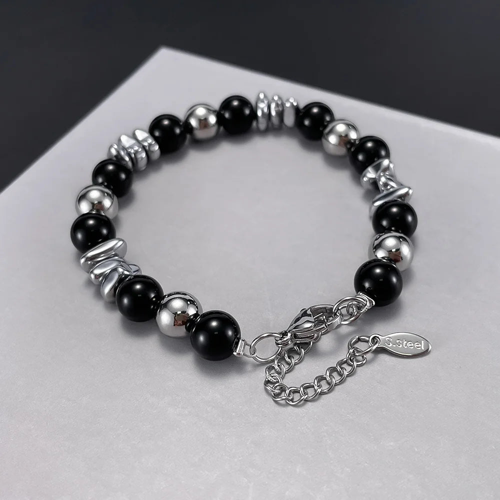 Hot Selling Natural Stone Bracelet Men's Gifts Jewelry Stainless Steel Beads Adjustable Beaded Bracelets Bead Bracelet