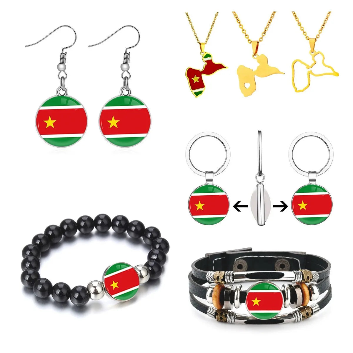 80 Model Caribbean Guadeloupe Flag Map Jewelry Set Tie Clip Lapel Pin Ring Brooch Cuff Link Key Chain for Wedding Party